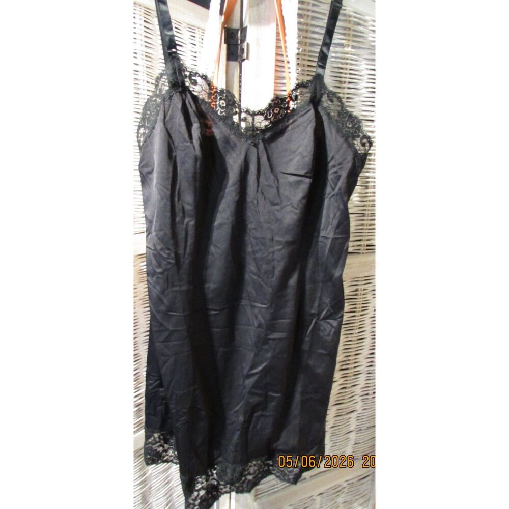 Vintage union made black / slip dress nightgown confection maidenform lace strap